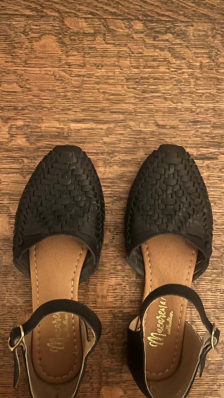 Macarena Collection Authentic Mexican Leather Black Huarache Ankle Strap Sandals